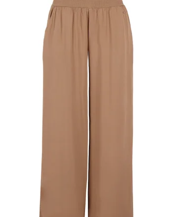 Pantaloni dama relaxed fit din viscoza, talie medie elastica,  R-Amina, bej, Bej