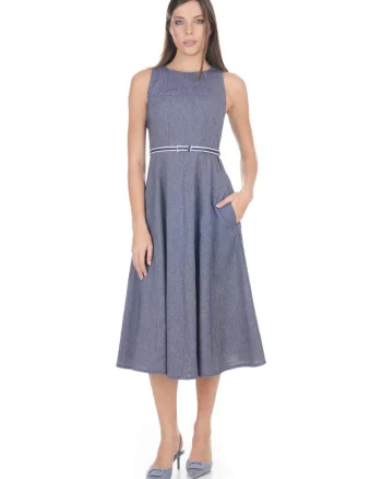 Rochie midi din amestec de in cu buzunare
