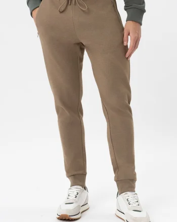 Pantaloni de trening conici din bumbac, jogger, cu buzunare, talie elastica cu snur,  N-Ben, bej, Bej