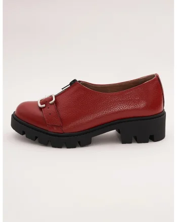 Pantofi din piele cu fermoar, Rosu