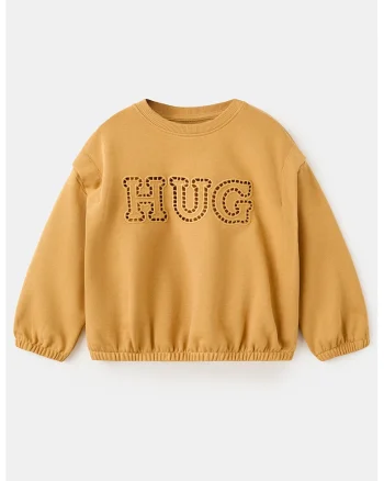 Bluza de trening cu decolteu la baza gatului si maneci cazute, Ocru