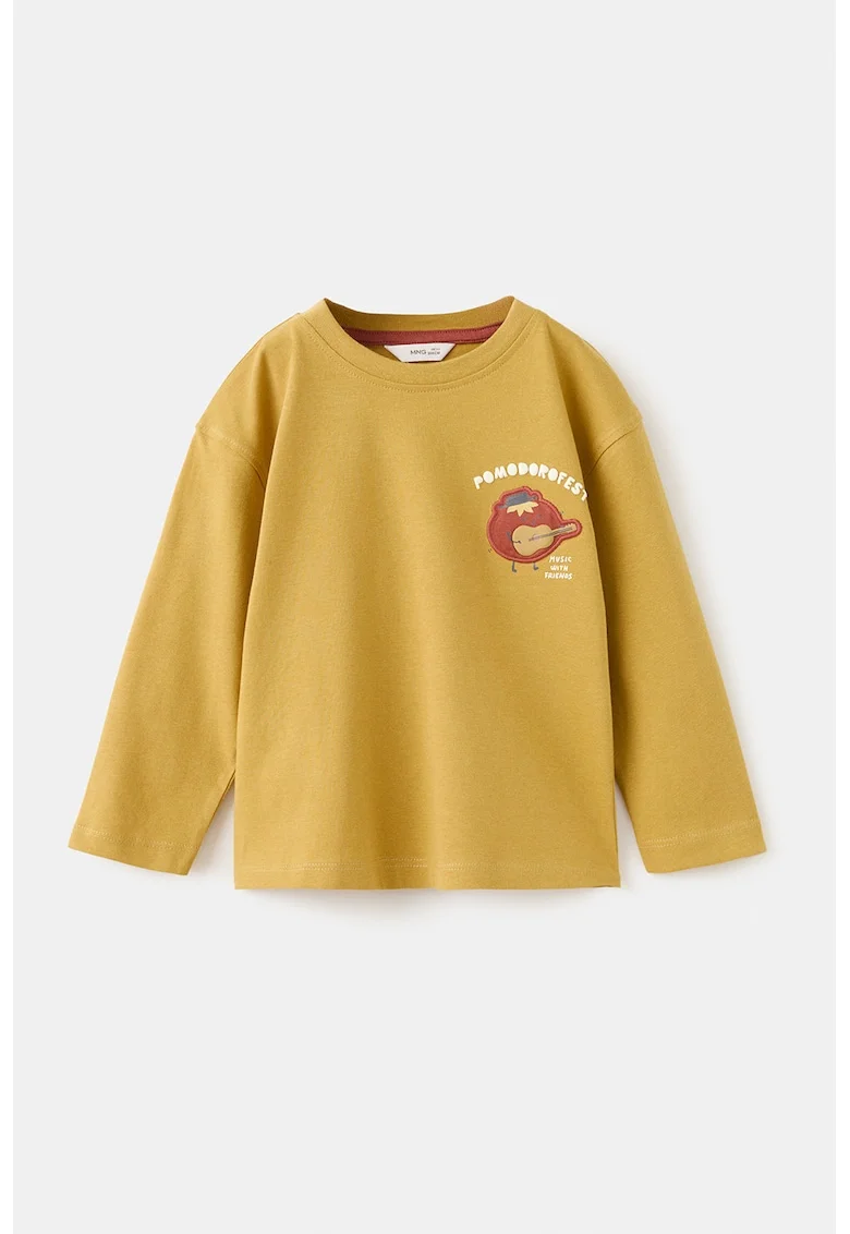 Bluza din bumbac cu decolteu la baza gatului, Alb murdar/Galben mustar