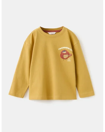 Bluza din bumbac cu decolteu la baza gatului, Alb murdar/Galben mustar
