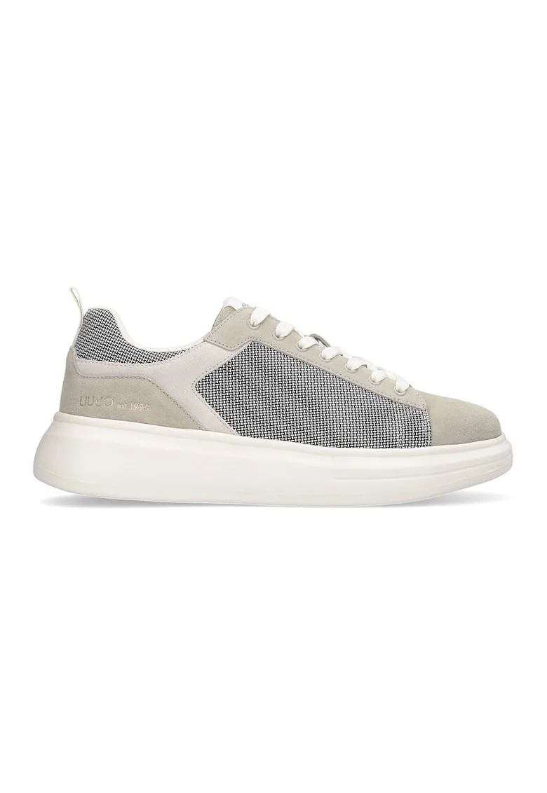 Pantofi sport wedge cu garnituri de piele intoarsa, Argintiu/Bej deschis