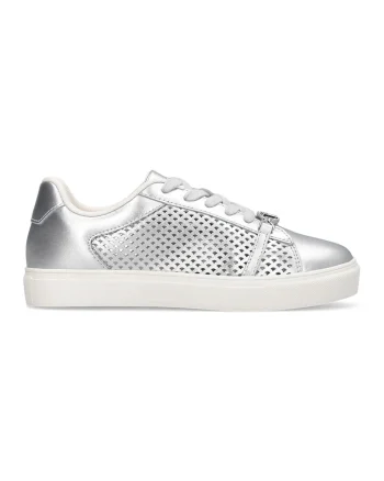 Pantofi sport din piele cu detalii cu perforatii, Argintiu