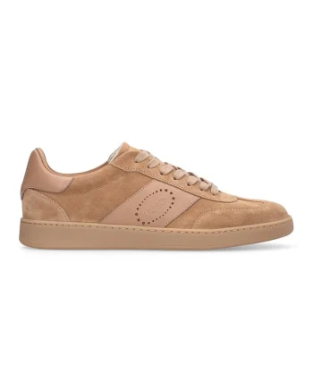 Pantofi sport low-cut de piele si piele intoarsa, Caramel