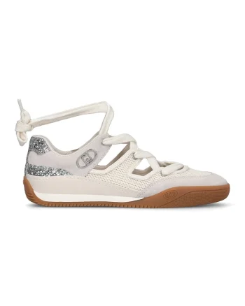 Pantofi sport cu decupaje, Crem/Argintiu