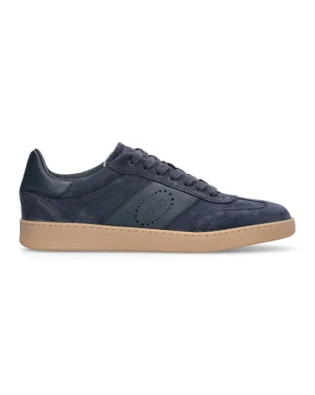 Pantofi sport low-cut de piele si piele intoarsa, Caramel/Bleumarin