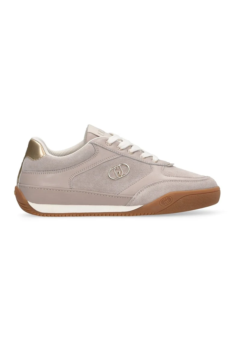 Pantofi sport din piele intoarsa cu talpa plata si insertii din piele ecologica, Maro taupe deschis