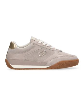 Pantofi sport din piele intoarsa cu talpa plata si insertii din piele ecologica, Maro taupe deschis