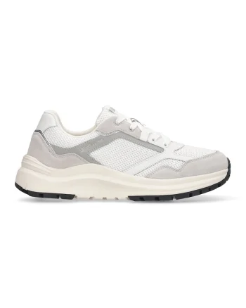 Pantofi sport din piele intoarsa cu garnituri din material textil, Alb/Gri deschis