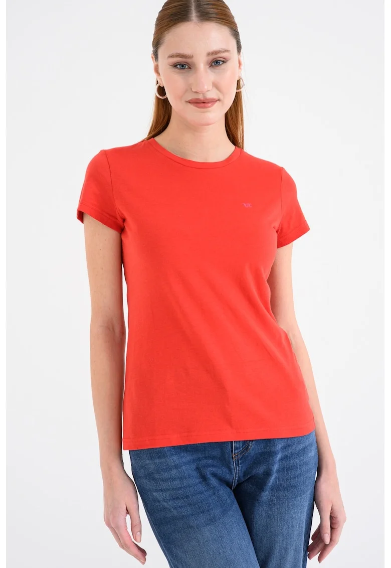 Tricou slim fit din bumbac, Rosu vermillion