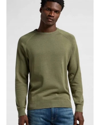 Pulover barbati,  CLEAN RAGLAN SWEATER, ajustat, verde, bumbac