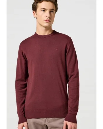 Pulover barbati,  tricotat, regular fit, bordo, bumbac cu adaos de lana
