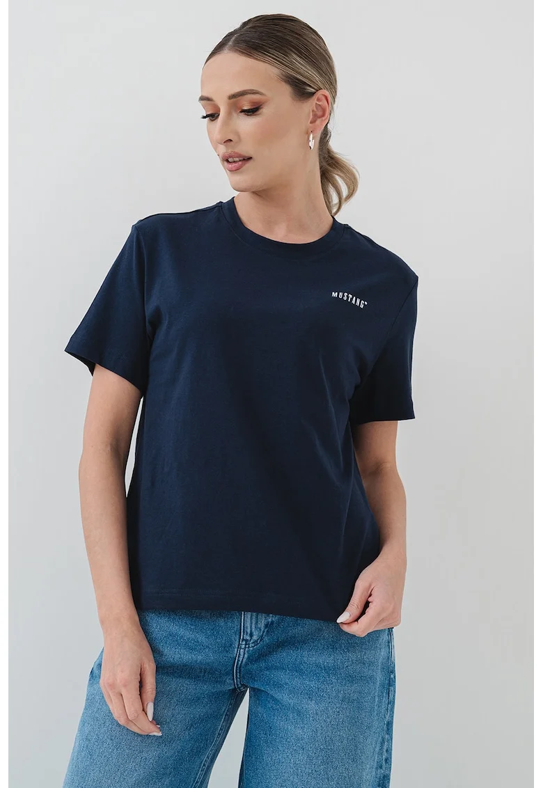 Tricou lejer cu decolteu la baza gatului, Bleumarin
