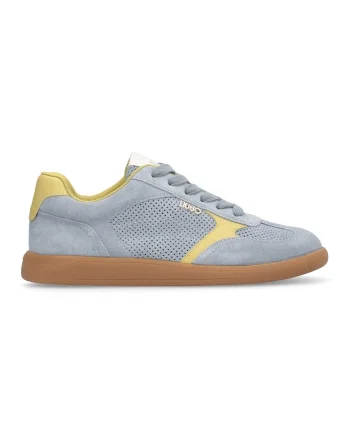 Pantofi sport de piele intoarsa si model perforat, Galben/Albastru prafuit/Caramel