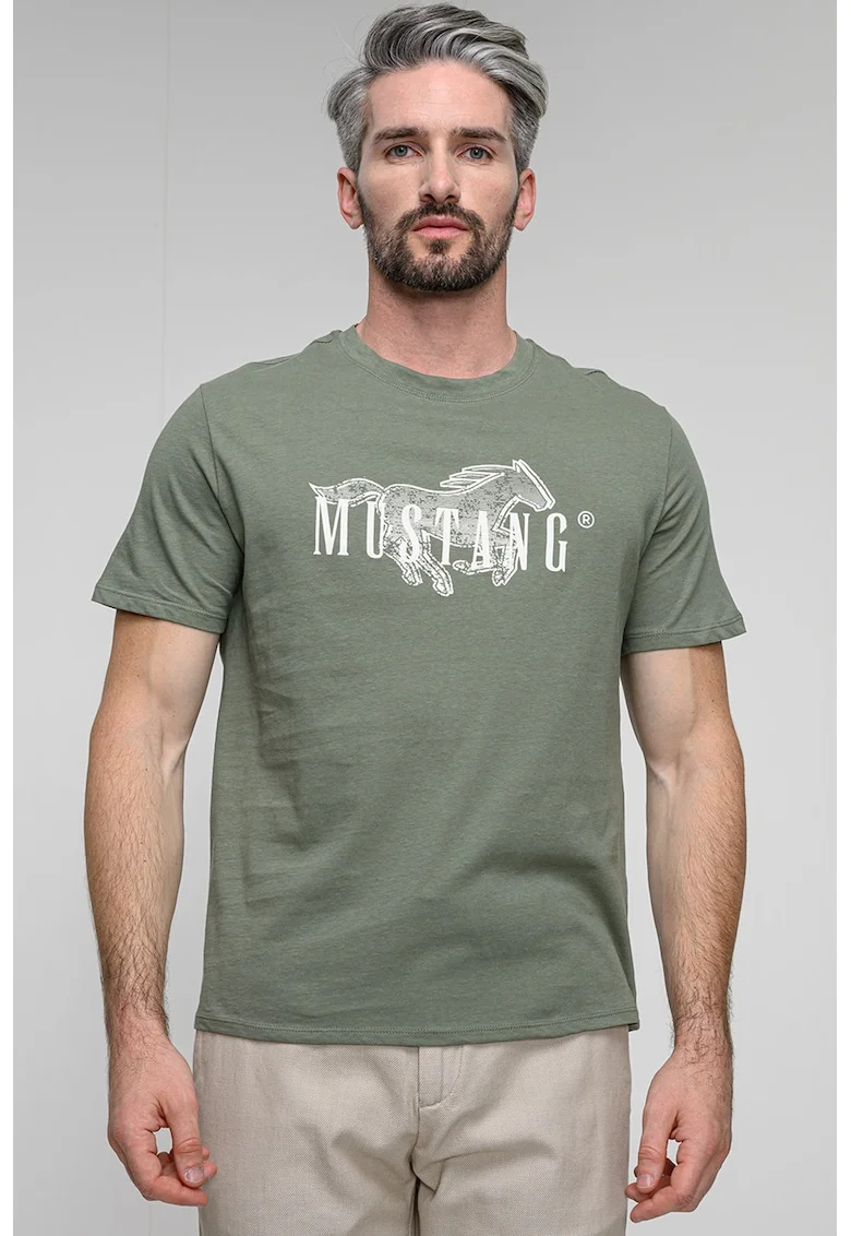 Tricou regular fit cu imprimeu logo pe piept Austin, Alb/Verde fistic