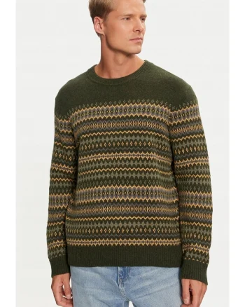 Pulover barbati,  FAIRISLE, regular fit, verde, bumbac