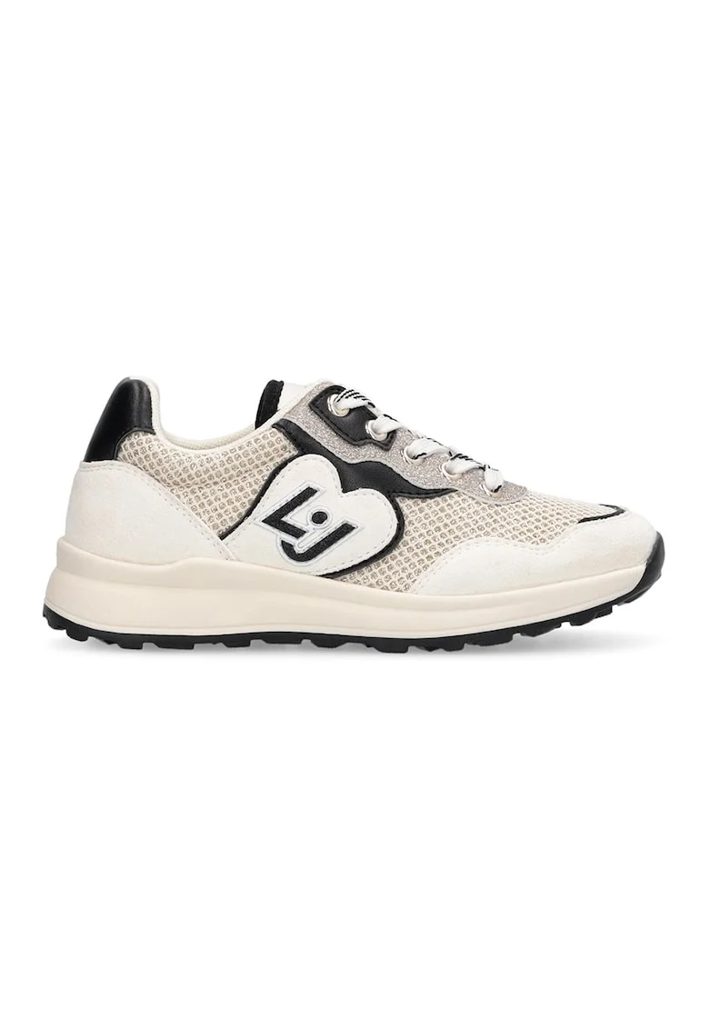 Pantofi sport low-cut cu plasa stralucitoare, Negru/Crem/Bej deschis