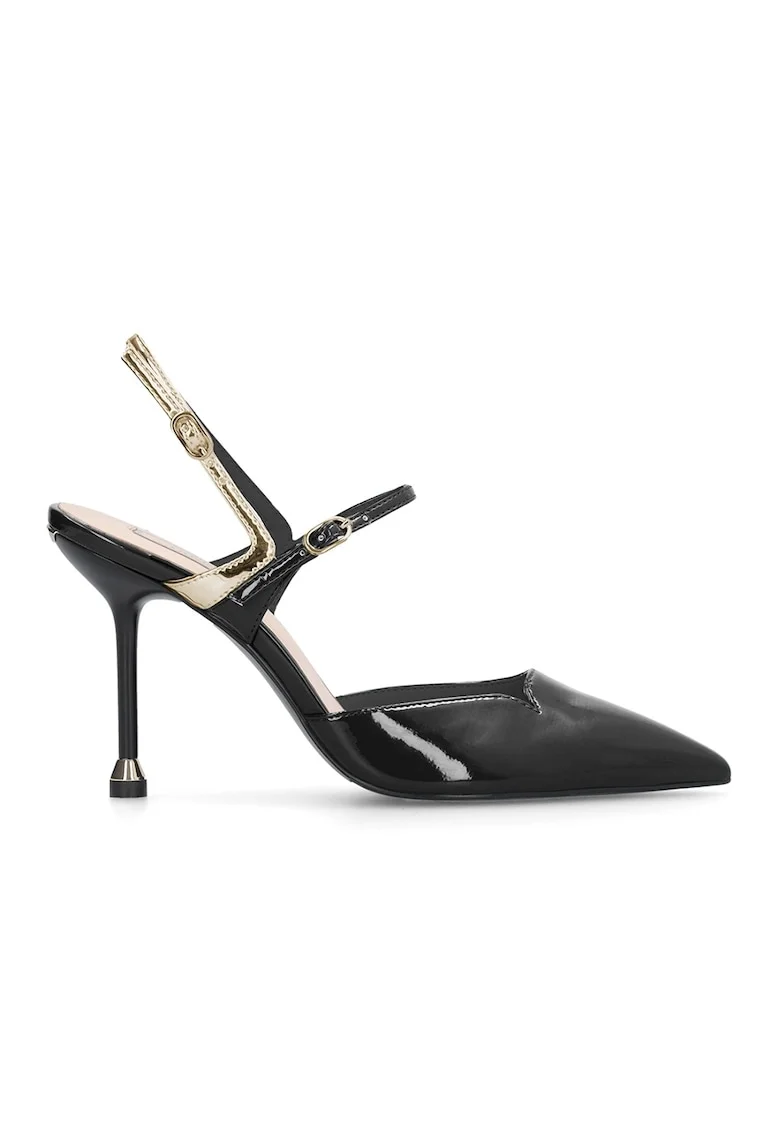 Pantofi slingback din piele ecologica lacuita cu toc stiletto, Negru