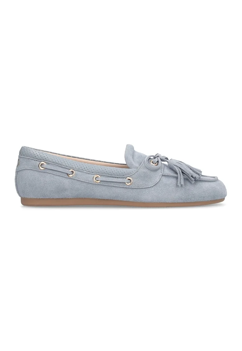 Pantofi boat de piele intoarsa cu canafi, Albastru prafuit/Caramel