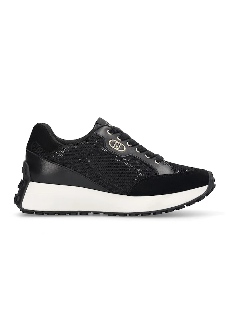 Pantofi sport de piele cu model cu perforatii, Auriu/Negru/Alb murdar