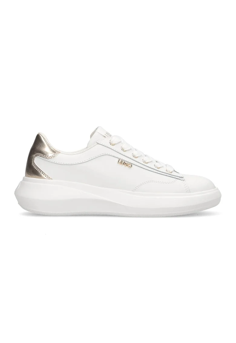 Pantofi sport de piele cu aspect metalizat, Auriu/Alb optic