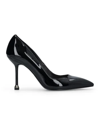 Pantofi din piele ecologica cu varf ascutit si toc stiletto, Negru