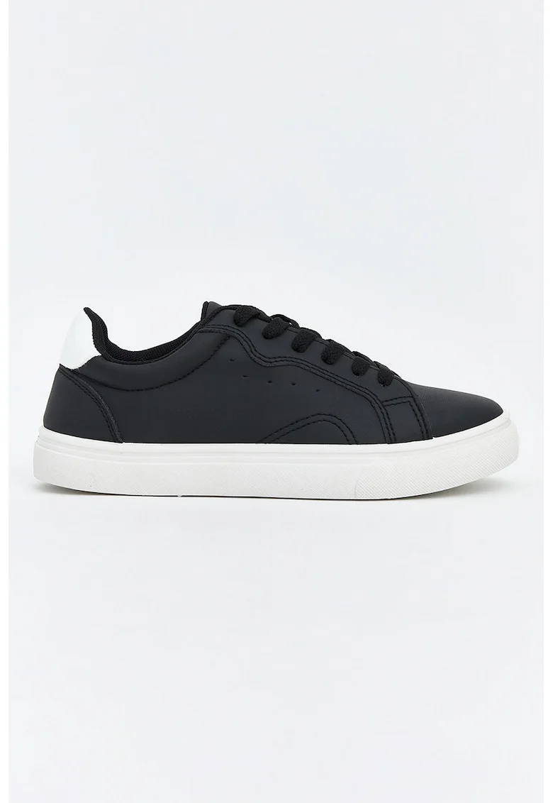 Pantofi sport din piele ecologica cu sireturi, Negru/Alb optic