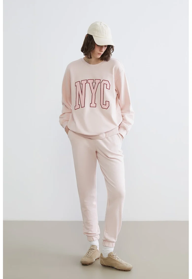 Pantaloni de trening cu croiala conica si snur, Nude rose