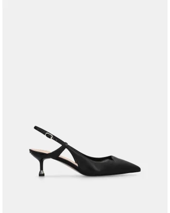 Pantofi din piele cu toc kitten, Negru
