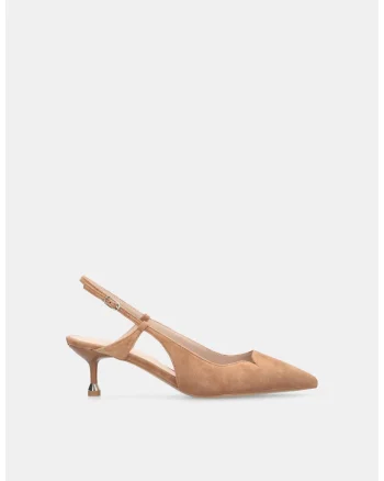Pantofi slingback din piele intoarsa cu toc kitten, Maro camel