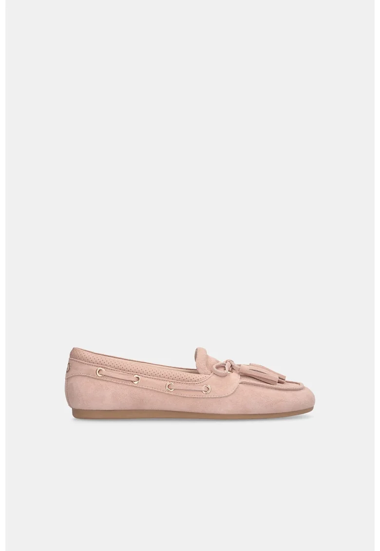 Pantofi barcuta din piele intoarsa cu canafi, Roz pal