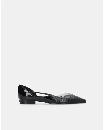 Balerini cu model piele de crocodil si varf ascutit, Negru