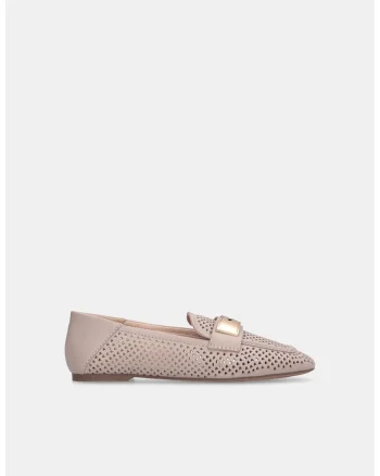 Pantofi loafer din piele cu perforatii, Gri/Bej