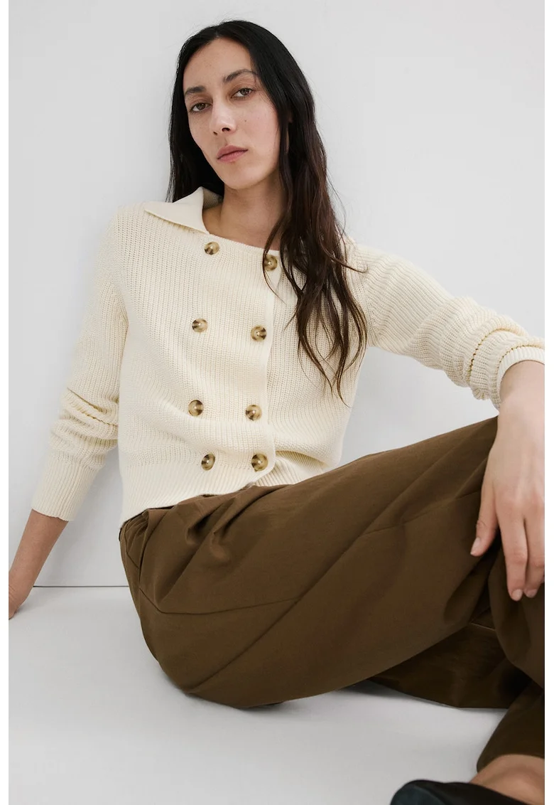 Cardigan tricotat cu doua randuri de nasturi, Bej deschis