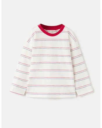 Bluza din bumbac cu model in dungi, Rosu/Alb fildes/Albastru