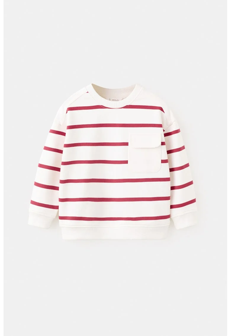 Bluza de trening cu model in dungi si buzunar cu clapa, Rosu/Alb fildes