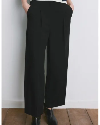 Pantaloni cu croiala dreapta si pliuri, Negru
