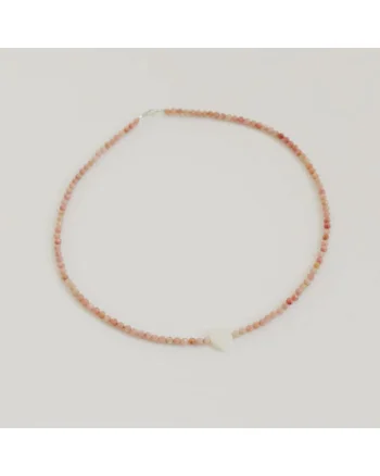 Colier  rodonit, argint 925, perle sidef, roz, alb