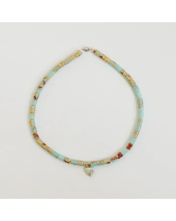 Colier,  din pietre semipretioase Jasp, argint 925, multicolor, handmade
