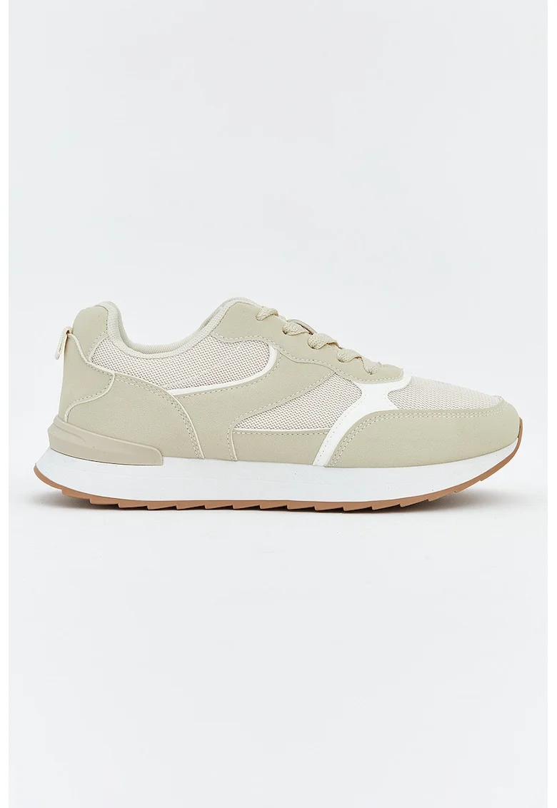 Pantofi sport low-cut cu sireturi, Alb/Bej nisip