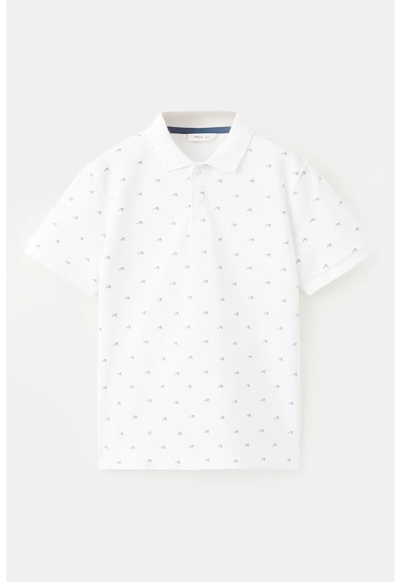 Tricou polo din bumbac cu imprimeu tropical, Alb