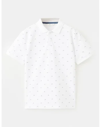 Tricou polo din bumbac cu imprimeu tropical, Alb