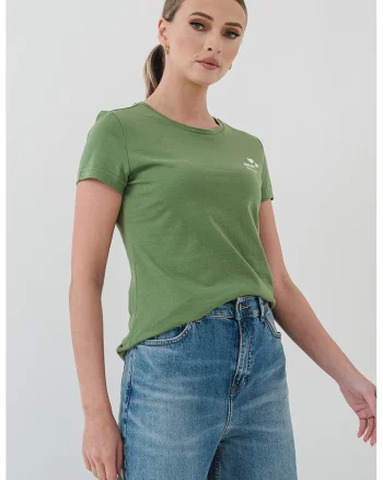 Tricou slim fit cu decolteu rotund, Verde