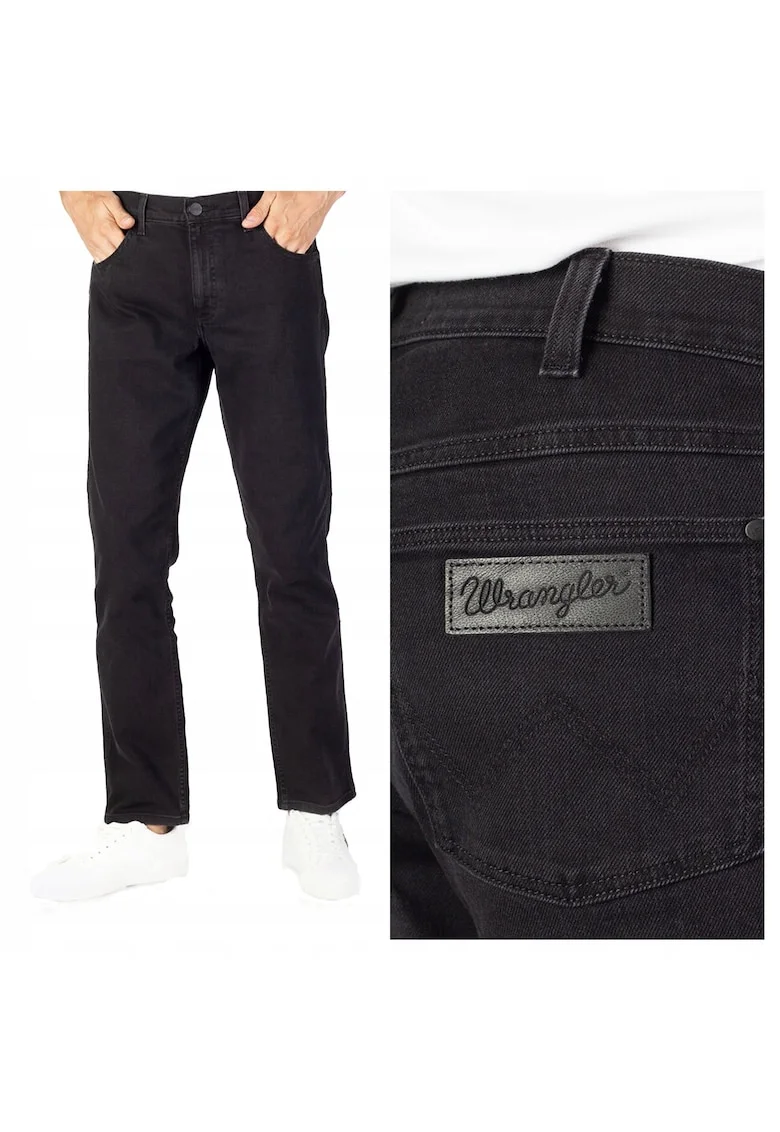 Blugi Barbati,  Greensboro, Straight Fit, Talie Medie, Fermoar, Lungi, 5 Buzunare, Bumbac, Negru, Negru