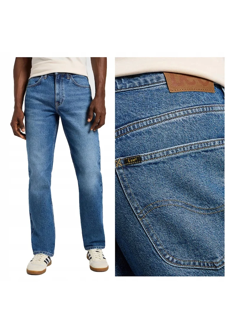 Blugi Barbati,  Lee Brooklyn Straight, Straight Fit, Talie Inalta, Fermoar, Lungi, 5 Buzunare, Bumbac, Albastru, Albastru