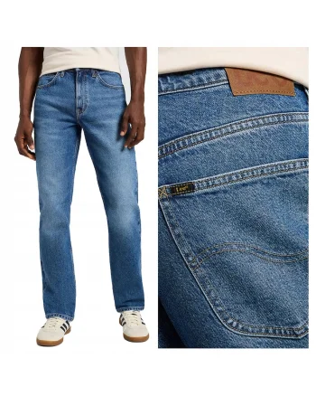 Blugi Barbati,  Lee Brooklyn Straight, Straight Fit, Talie Inalta, Fermoar, Lungi, 5 Buzunare, Bumbac, Albastru, Albastru