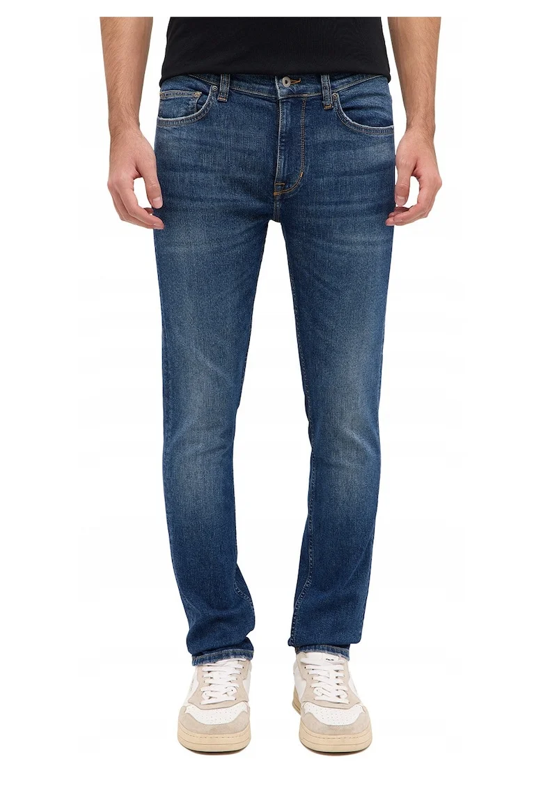Blugi Barbati,  Frisco Skinny, Slim Fit, Talie Medie, Fermoar, Lungi, 5 Buzunare, Bumbac, Albastru, Albastru