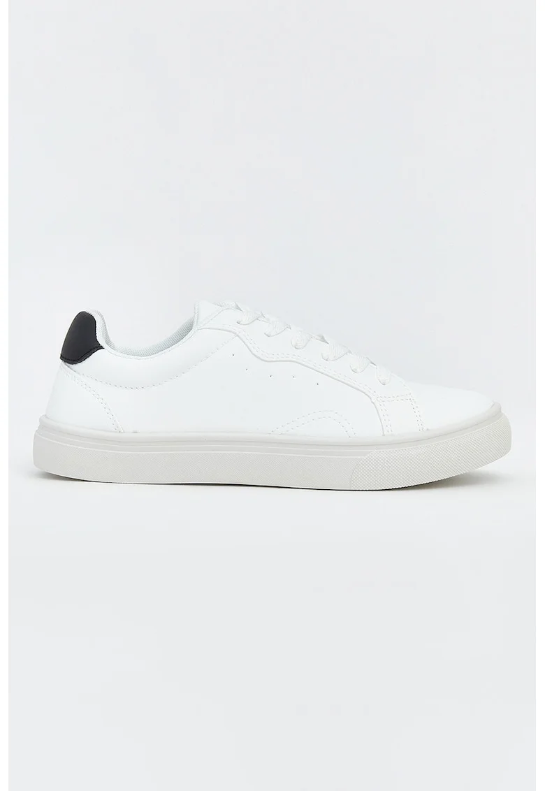 Pantofi sport din piele ecologica cu sireturi, Alb/Negru